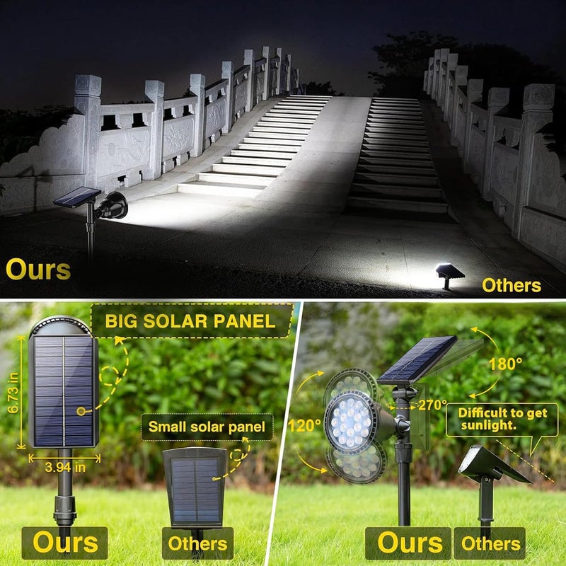 ROSHWEY Solar Spot Lights Outdoor Spotlight 18 LED Waterproof Landscape Spotlight for Garden Lawn Backyard Patio Porch Wall Deck Garage (WarmWhite- 2 Pack) - Image 3